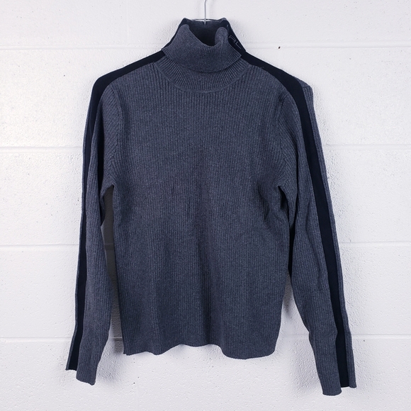 Lauren Ralph Lauren Turtleneck Sweater Ribbed Grey Pullover Cotton Size Large - Picture 1 of 5